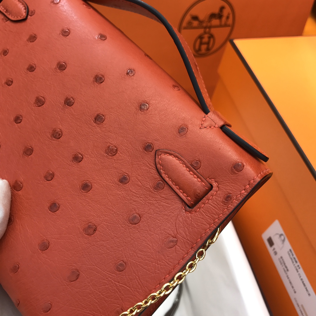 Hermes Mini Kelly Pochette 22cm Bag In Rogue Red Ostrich Leather